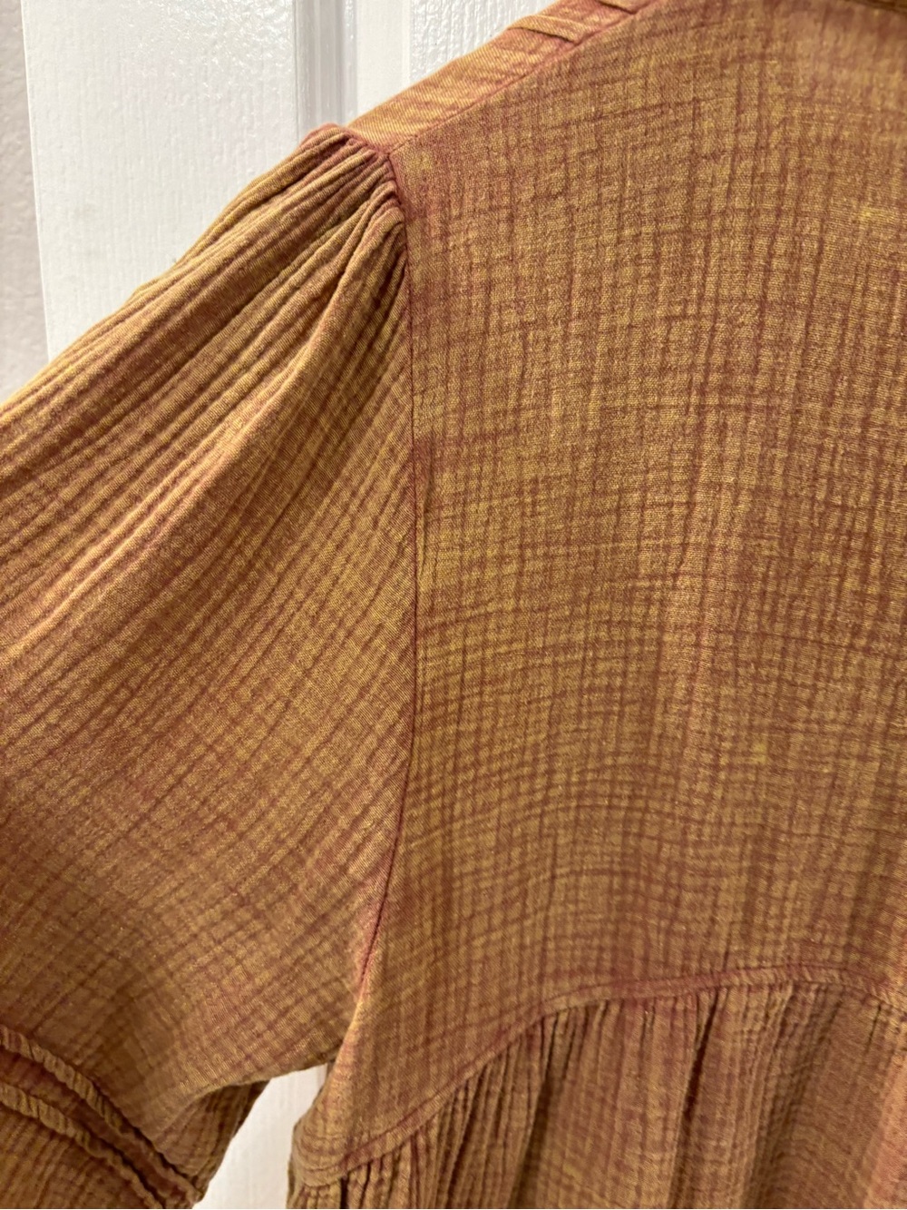 Umgee Mineral Wash Gauze Pintuck Brown Babydoll Tunic  size S - Picture 6 of 9